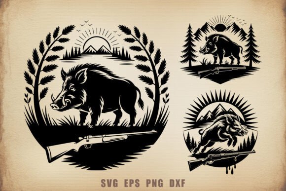 Download Wild Boar Hunting Scene SVG Bundle - Boar Collection
