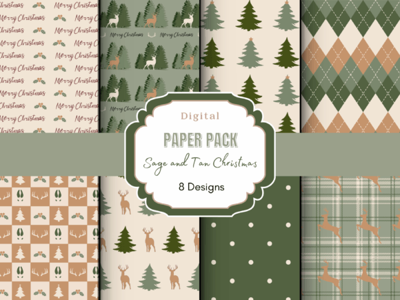 Download Sage Deer Christmas Digital Paper - Deer christmas Collection