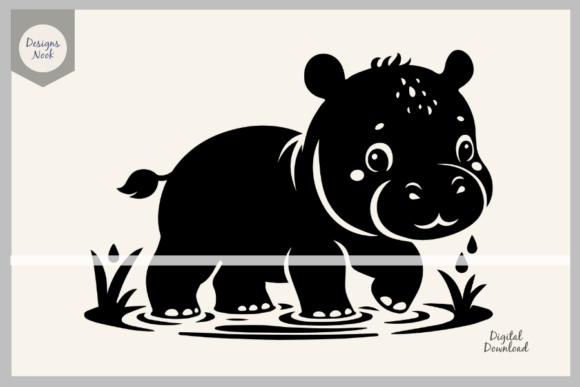 Download Baby Hippo SVG File Clipart Silhouette - Hippo Collection