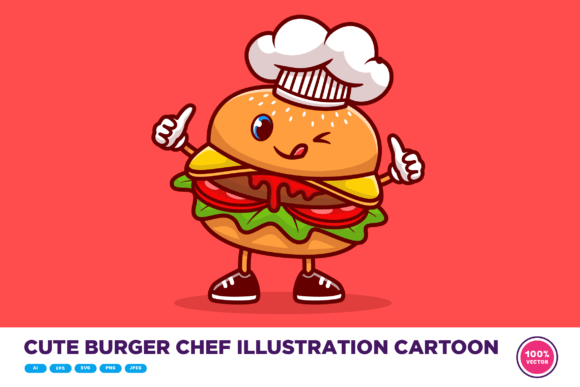 Download Cute Burger Chef Illustration Cartoon - Illustration Collection