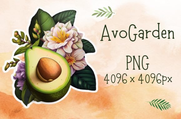 Download Floral Avocado Illustration Sticker - Illustration Collection