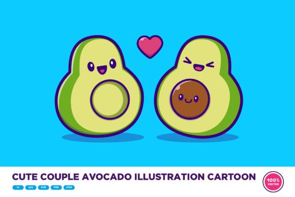 Download Cute Couple Avocado Illustration Cartoon - Illustration Collection
