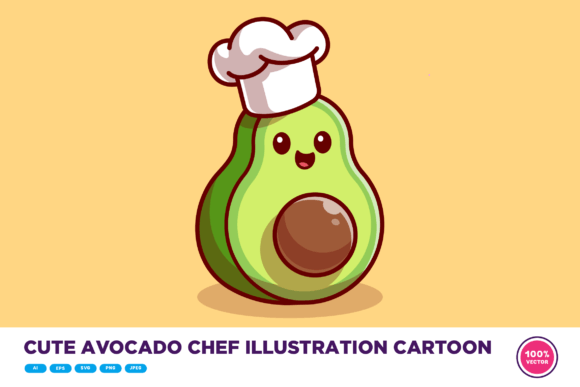 Download Cute Avocado Chef Illustration Cartoon - Illustration Collection
