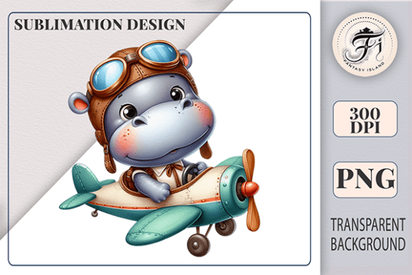 Download Cute Hippo Pilot Sublimation Clipart PNG - Premium Bundle