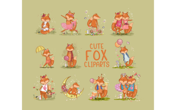 Download Sets of Cute Fox Vector Illustrations - Illustration Collection