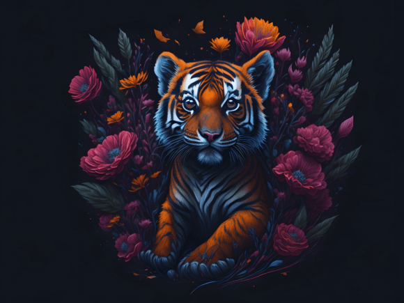 Download Cute Floral Tiger Illustration Art 5 - Illustration Collection