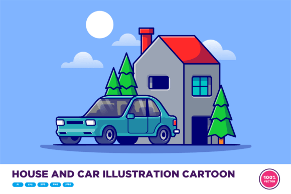 Download House and Car Illustration Cartoon - Illustration Collection