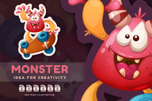 Download Monster Riding a Skateboard Cute Sticker - Boar Collection