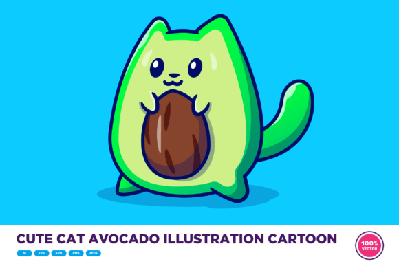 Download Cute Cat Avocado Illustration Cartoon - Illustration Collection