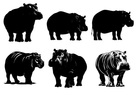 Download Hippo Vector Silhouette Set - Hippo Collection