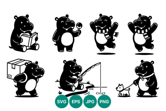 Download Cute Hippo Vector Art Set - Hippo Collection